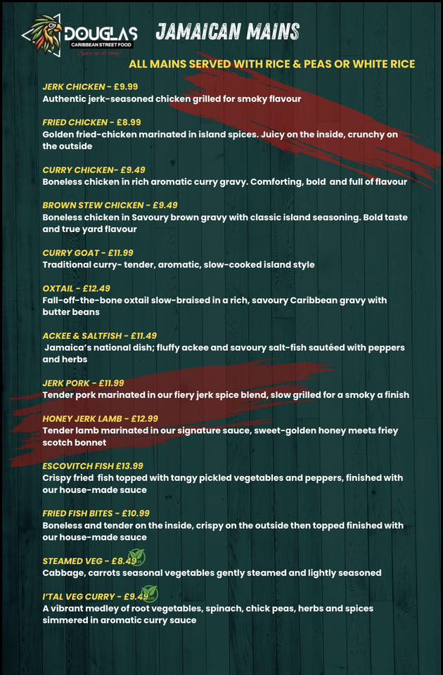 Douglas Caribbean Street Food full menu